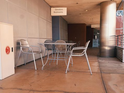 Tables on the top floor of the Golden Eagle building can be used for studying. Photo by Anthony Aguilar.