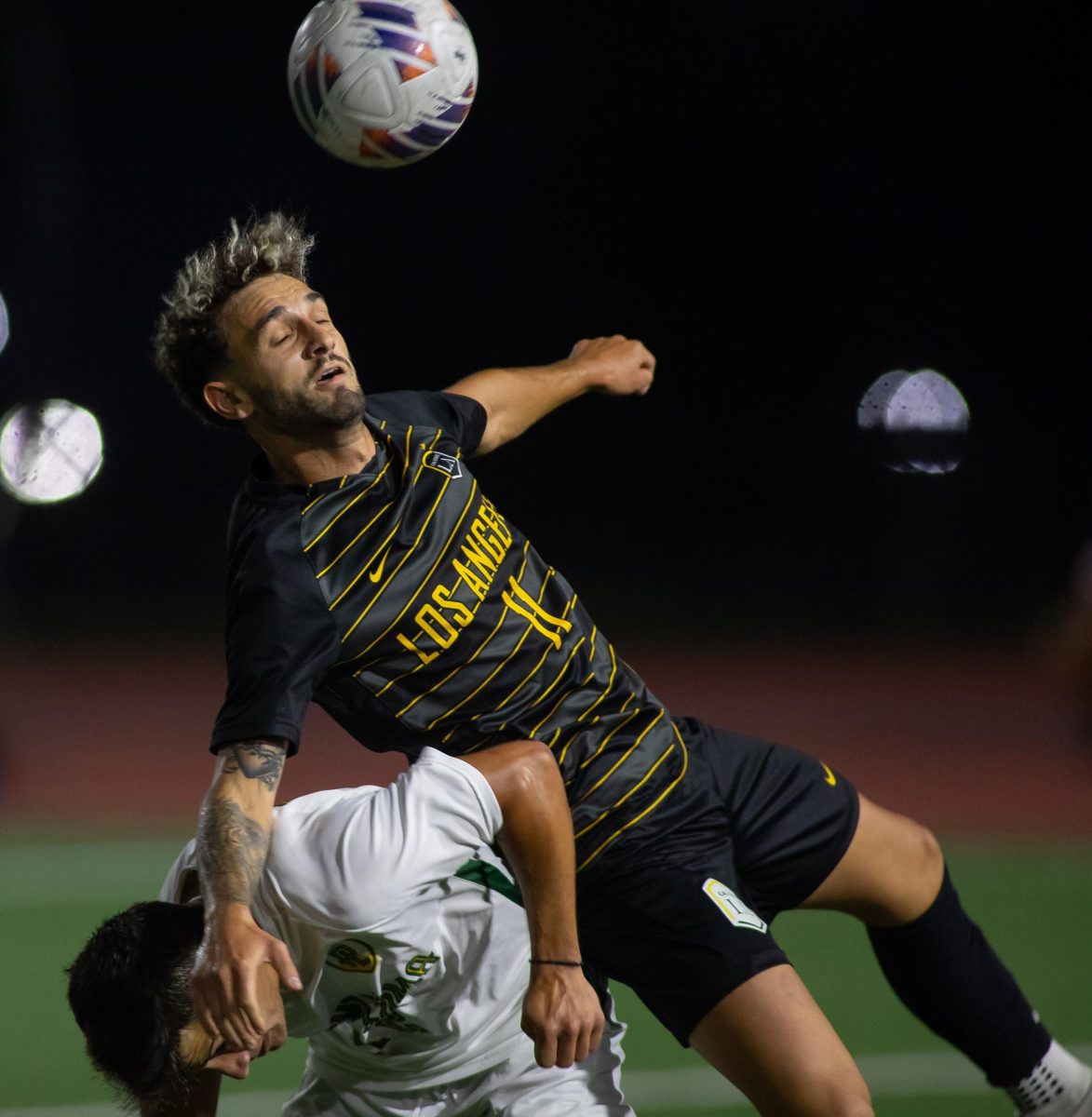 Cal State LA’s Tommaso Belli passes the ball during the Golden Eagles’ 3-1 win over Point Loma at University Stadium on Saturday, September 17, 2023. Cal State LA improves their record to 5-0, with their next game taking place next Saturday against Cal State Dominguez Hills at Dignity Health Sports Park.