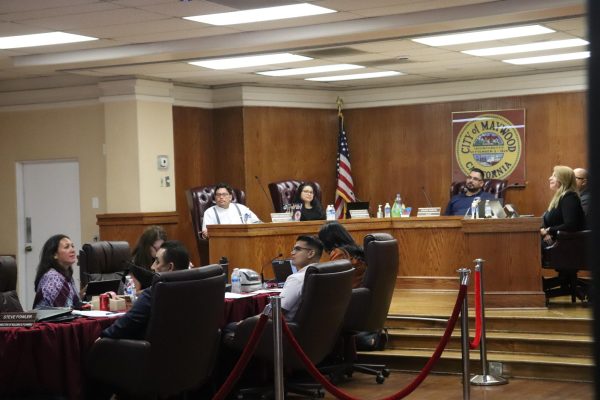 Maywood City Councilmembers and city staff during the meeting on Sept. 27, 2023, in Maywood, California. 