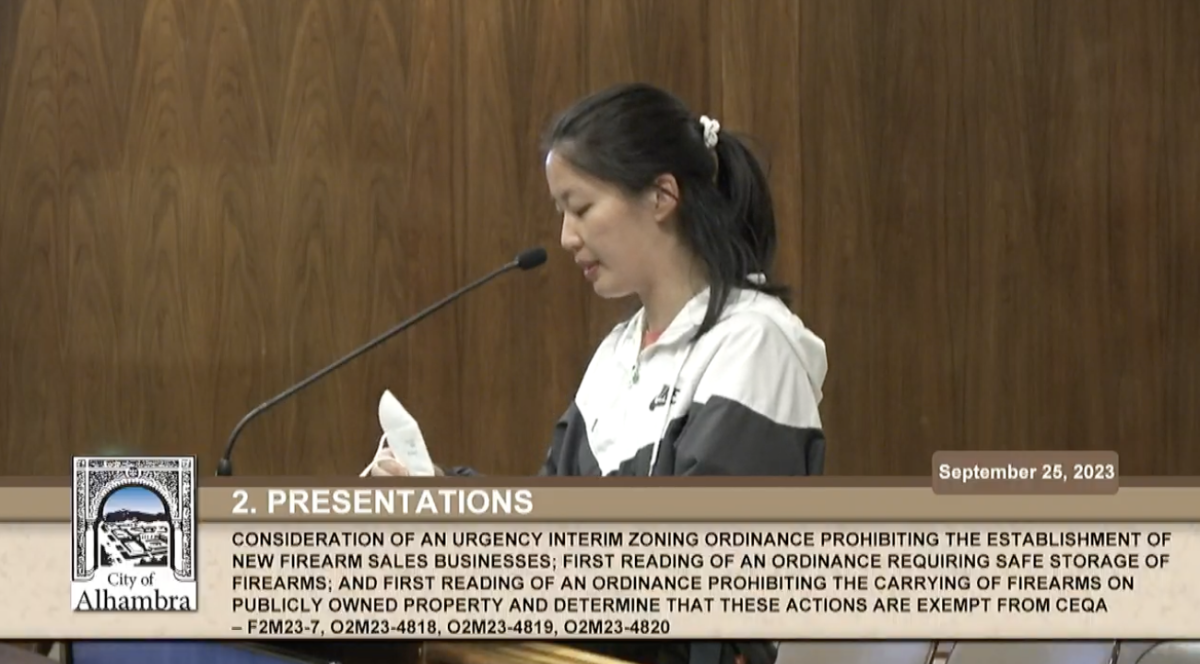 Katy Chen spoke up at the Alhambra city council meeting in late September. Photo courtesy of the city. 