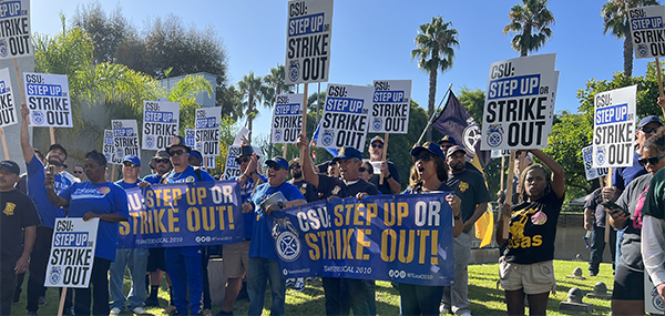 CSU Teamsters rally with fellow CSU Union workers at the September meeting of the CSU Board of Trustees.
