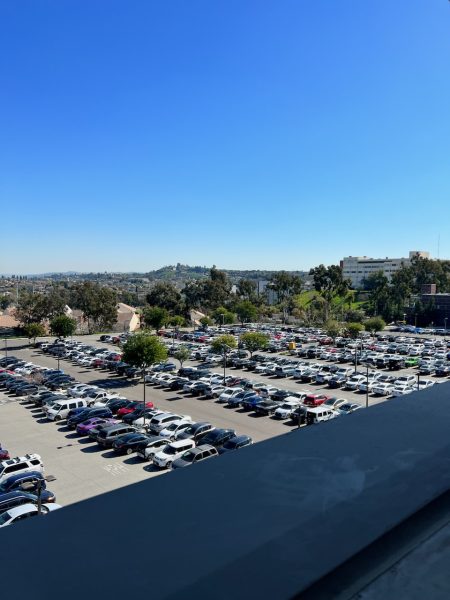 Overlooking CSULA parking lot from structure E.