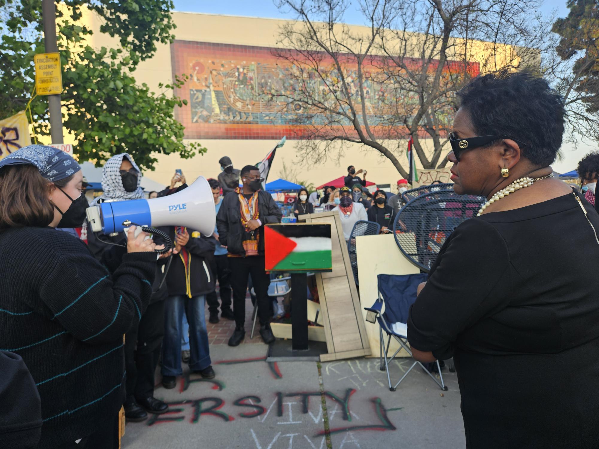 Last Friday, President Berenecea Eanes spoke with protesters about their demands for divestment and safety concerns.