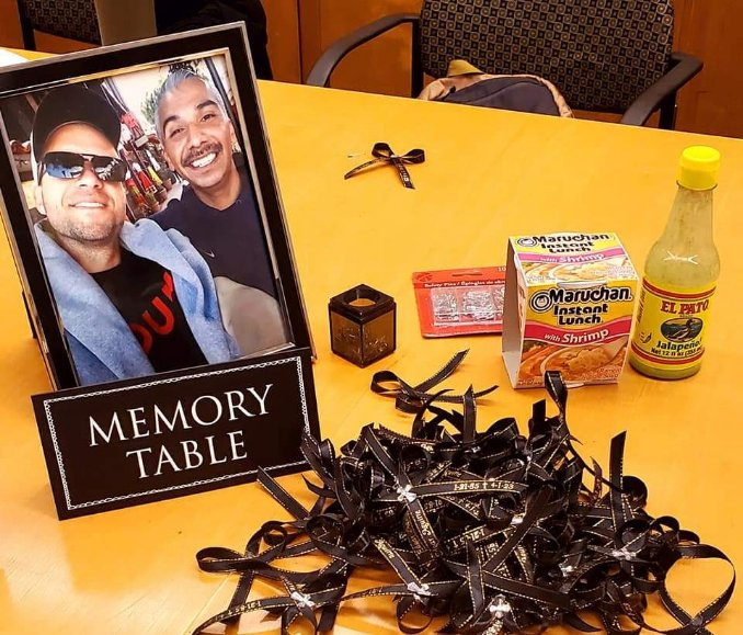 A memory table remembering Edgar Aguirre. Provided by Project Rebounds Project Coordinator Jeff Stein. 