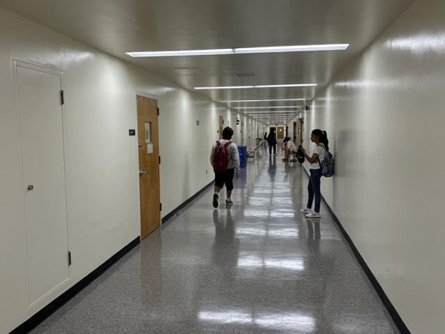 Students walking down the hallway