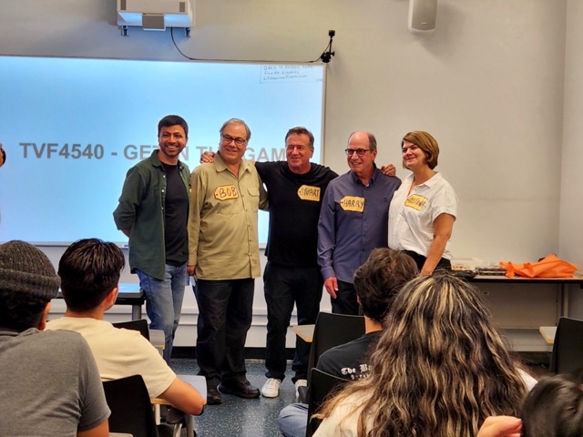 Nidhin Patel, Bob Boden, Stuart Krasnow, Harry Friedman, and Kriistina Hackel pose for a photo during class.