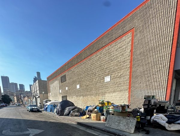 The street has a homeless encampment in downtown Los Angeles.