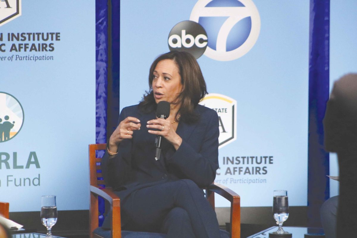 Then-Senator Kamala Harris, who is now vice president, and a  presidential candidate, shared her views at Cal State LA in 2019.
Photo by Jorge Garcia