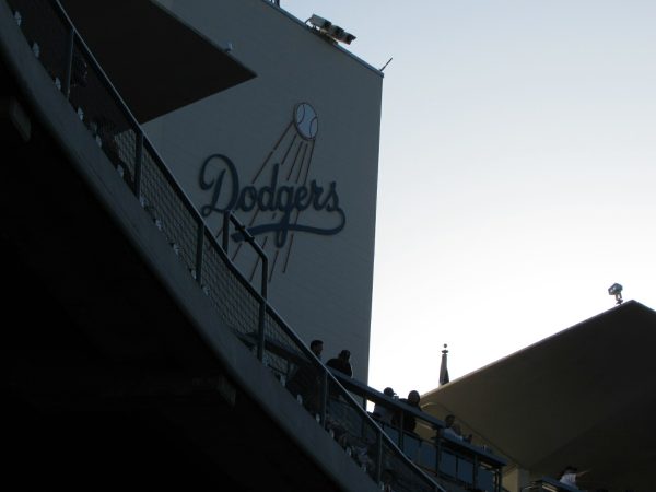 Dodgers logo at Dodger Stadium on April 1, 2017.