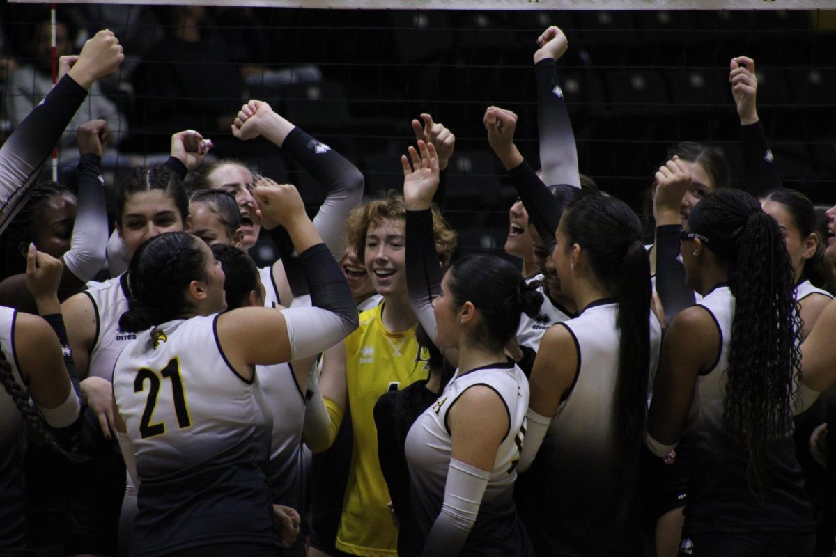 The Golden Eagles celebrate their 3-0 victory versus the Sonoma State Seawolves on Saturday, Nov. 16 at University Gym.