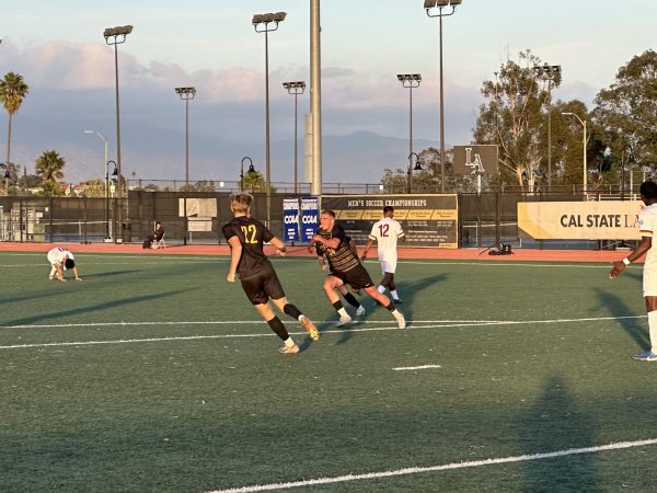 Emil Kischka celebrates after scoring the team's second goal in the 51st minute versus the Cal State Dominguez Hills Toros on Sunday, Nov. 24.