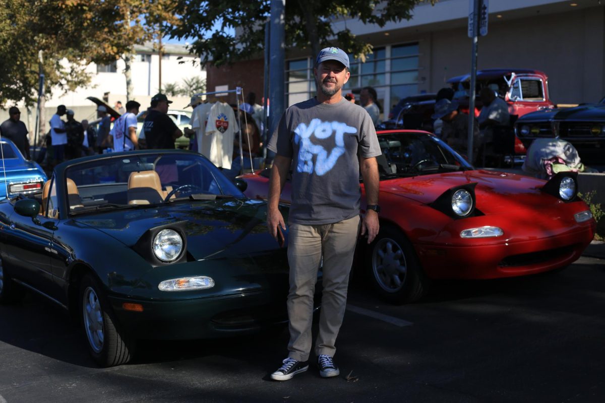 An image of Dave Stone, the founder of @not_ev_altadena and Altadena Cars and Coffee on the car events six-month anniversary on Aug. 30 at the site of a former Rite Aid in Altadena.