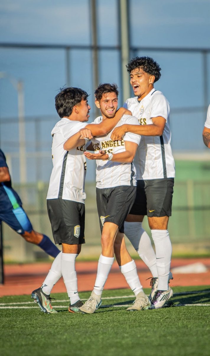 The super subs of the match. Angel Sanders, Marcos Lipertis, and Diego Arvizu celebrate in style after linking up to score the equalizer. Photo courtesy of Isai Carrillo