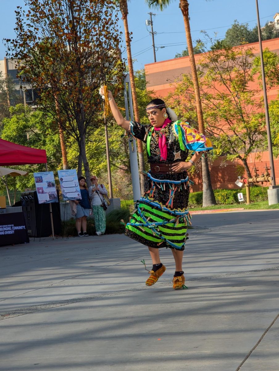 Dancer Candido Cornejo, does a traditional dance at Cal State LA during the Native American Heritage Month Celebration on Nov. 4, 2025. Image courtesy of Dr. Jessica Margarita Gutierrez Masini 