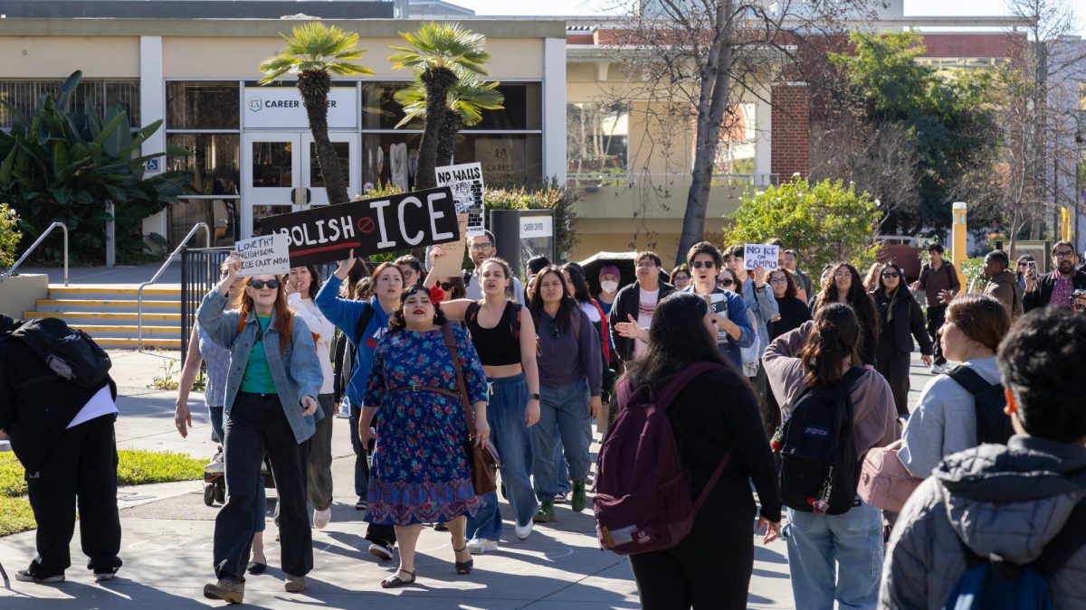 Opposing ICE immigration raids around the nation dozens of Cal State LA students walked out of class for their "Free America"  protest marching throughout campus Jan. 20, 2026.