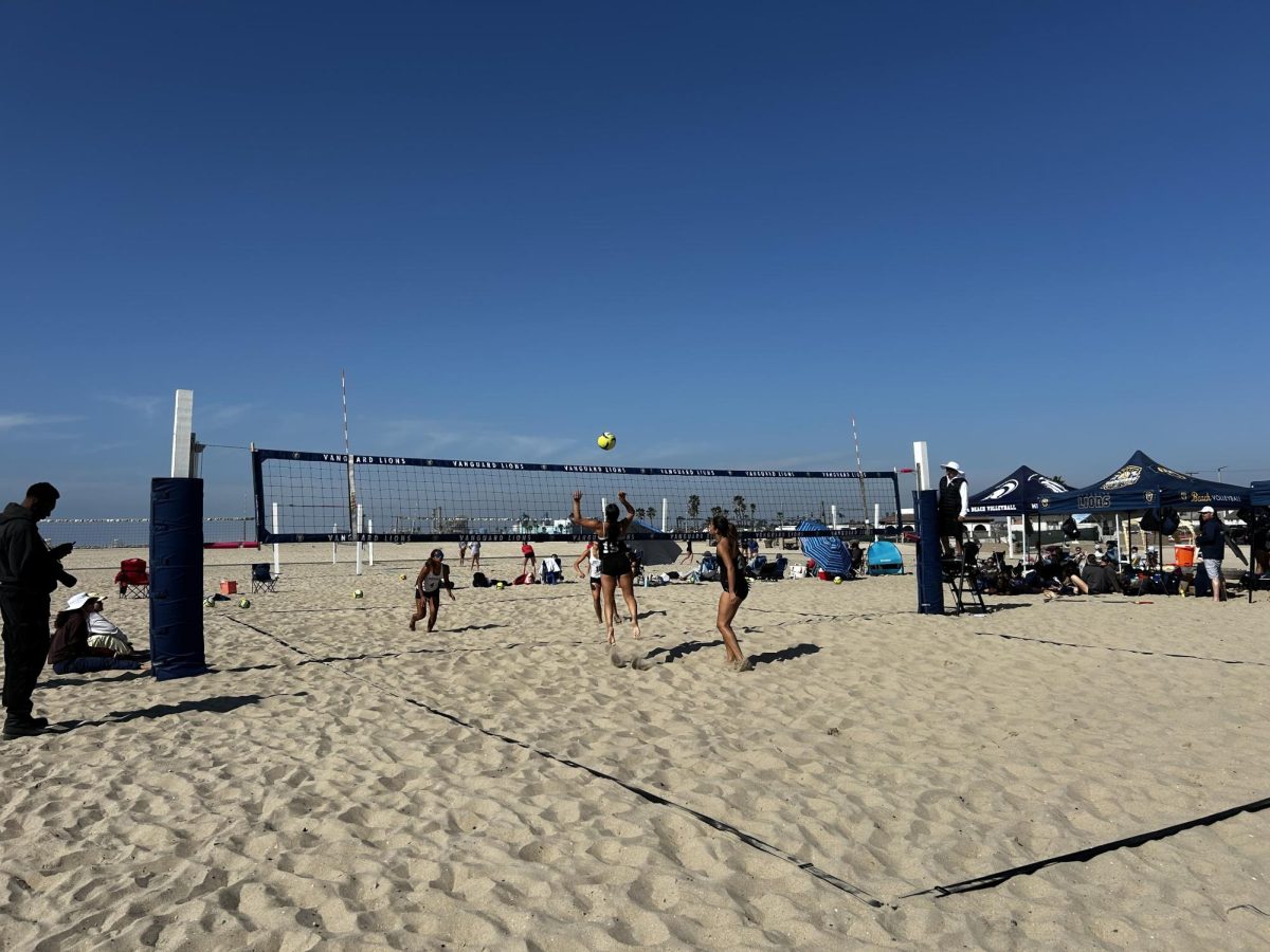 Cal State LA's Juliana Speiski responding to Vanguard University at the net.