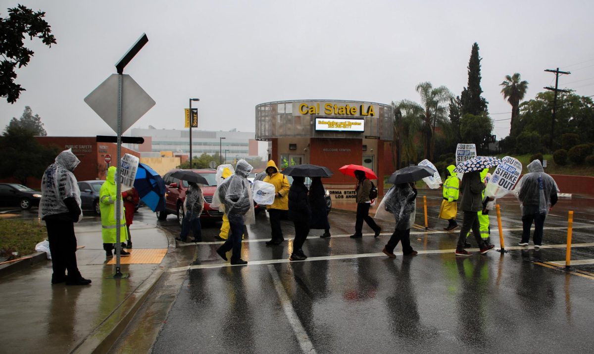 Students and a professor teaching an activism class joined the Teamsters Local 2010 on the picket line despite the heavy rain.