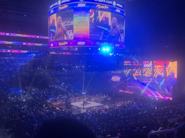 Fans go wild during a match at All Elite Wrestling's "Revolution" show.