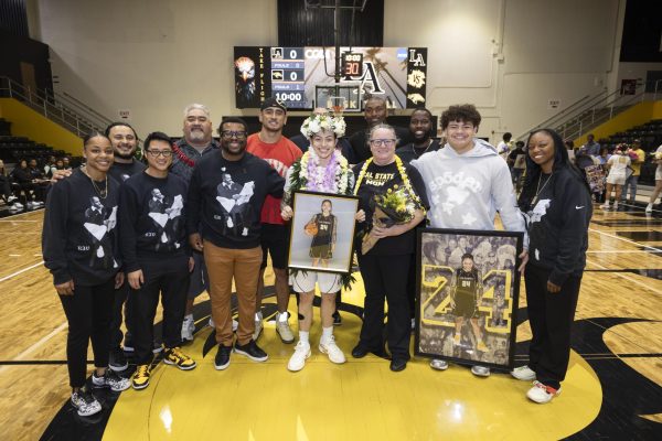 Nevaeh Asiasi stands proud after Cal State LA Basketball's Senior Day game against Cal Poly Pomona. Photo courtesy of Myles Bridgewater-Jackman
